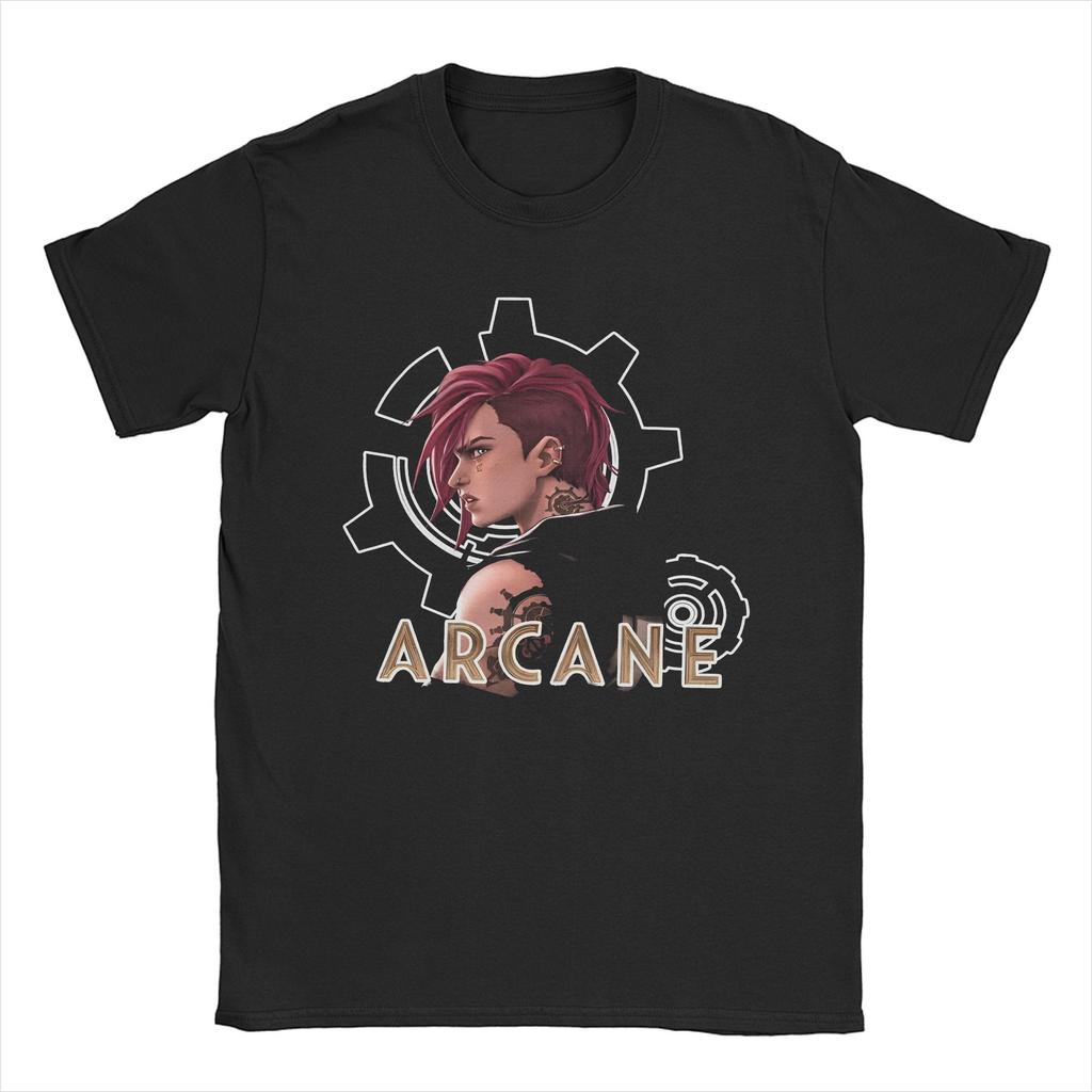 Erstaunliches Arcane Vi Spiel Violett Charakter Filme T-Shirt Herren 100% Baumwolle T-Shirt Anime Kurzarm T-Shirt Übergröße Kleidung