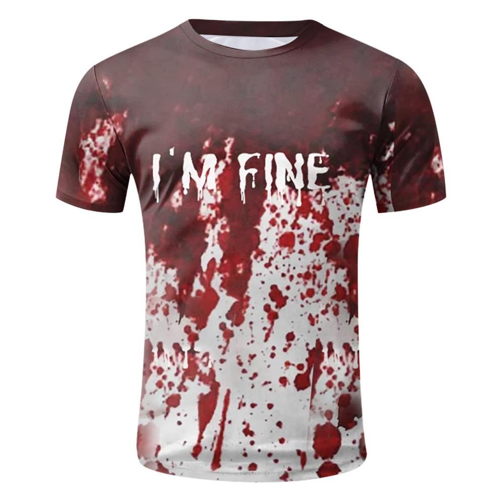 Sommer Briefe Blutiges Muster Gedruckt Herren Kurzarm Rundhals T-Shirt Atmungsaktiv Leicht Party Oberteil Damen T-Shirts Kleidung