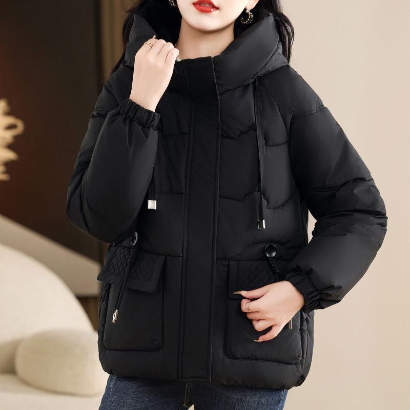 Thick Warm Cotton Padded Coats Fashion New Loose Short Winter Jackets Chic Design Pockets Long Sleeve Hooded Casual Outwear Tops