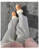 2025 Women's High-Waisted Fleece-Lined Wide-Leg Striped Pants for Autumn/Winter