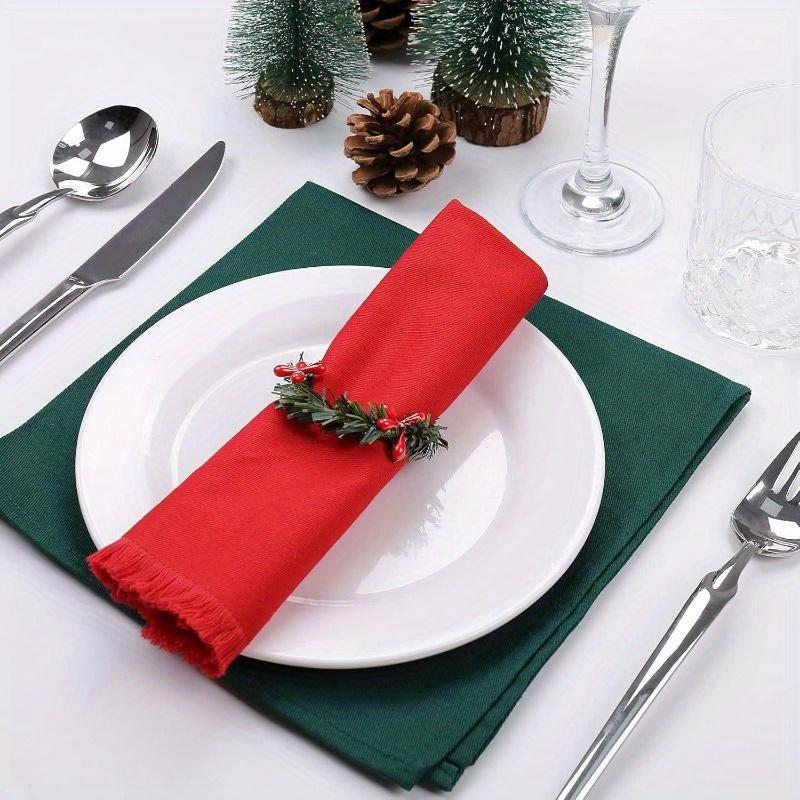 12pc Christmas Napkin Rings Set Pine Needles Wreath with Red Berry Napkin Holder for Winter Family Gathering Xmas Festival Decor