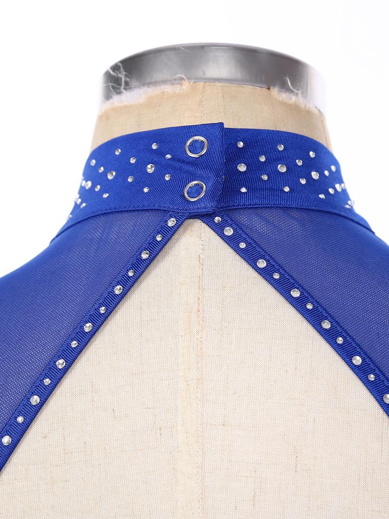 Damen Tanz Performance Body Ärmellos Rückenfreier Stil Transparenter Mesh Patchwork Glitzernde Strasssteine Kostüm