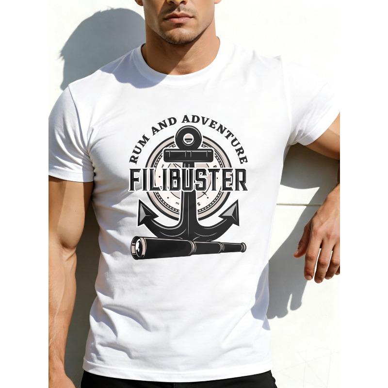 

European sizes Men S Graphic T-Shirt - Breathable Soft Lightweight - Rum And Adventure Filibuster Anchor Telescope 4XL білий