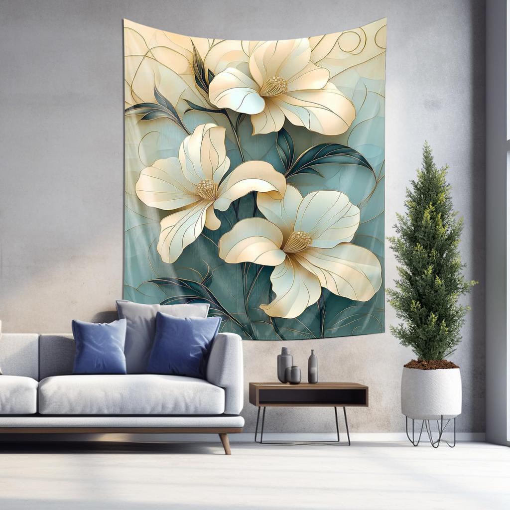 Elegant GoldTrimmed Flower Tapestry Living Room Wall Art Decor