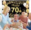 70th Birthday Backdrop Banner, Black Gold 70th Happy Birthday Banner 185cm×115