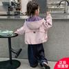 Girls Two Sided Reversible Hooded Letter Print Windbreaker Jacket Kids Spring Outerwear