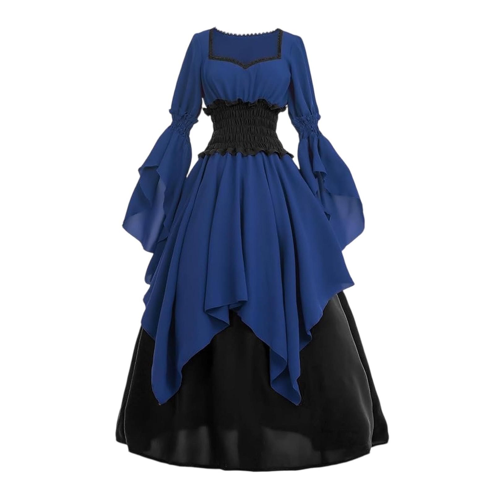 

Платье для женщин, сценический костюм на Хэллоуин, COS, ретро, ​​однотонное платье с поясом, вечернее, вечернее, длинное платье M