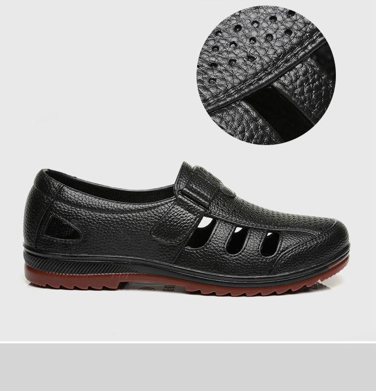 New Summer Hollow Out Mens Casual Sandals Breathable Soft Leather Mens Sandals Pu Rubber Cool Male Flat Sandals