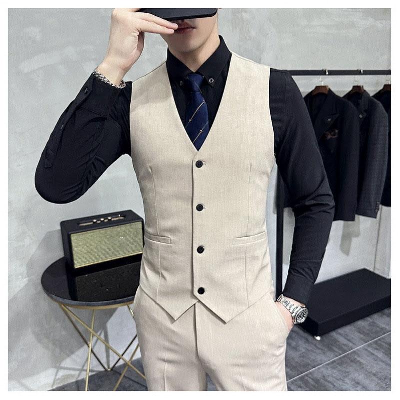 XS-7XL High-end Solid Color Elastic Men's Casual Business Vest Groom Wedding Suit Party Waist Coat