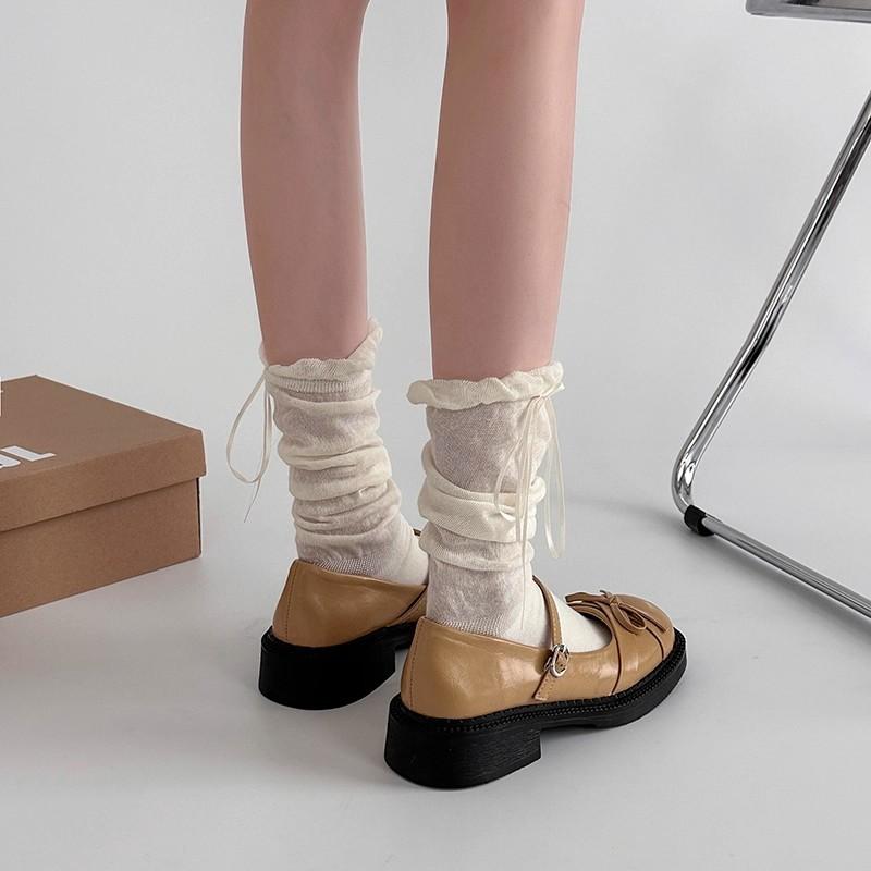 Silver Light-mouth Bow Mary Jane Single Shoes Women's Summer Fashion New Thick-soled Skirt Small Leather Shoes