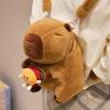 35CM Schöner Capybara Rucksack Plüschtiere Cartoon Capybara hält Hamburger Blumen Plüschpuppe Gefüllter Weicher Rucksack