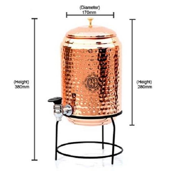 Kopparvattenbehållare/Matka 5 liter Läckagesäker behållare med 100% ren koppar med stativ och bägare, Fogfri med hälsofördelar
