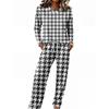 Women's Casual Long Sleeve Round Neck Drawstring Wide Leg Pajama Set for Sleepwear