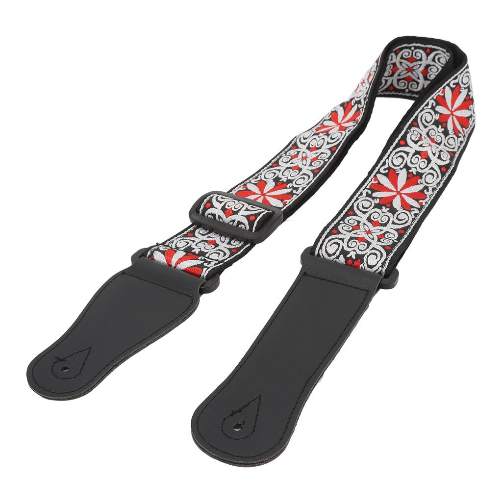 Guitar Strap Leather Embroidered Thickened Wear Resistant Adjustable Length Belt Red