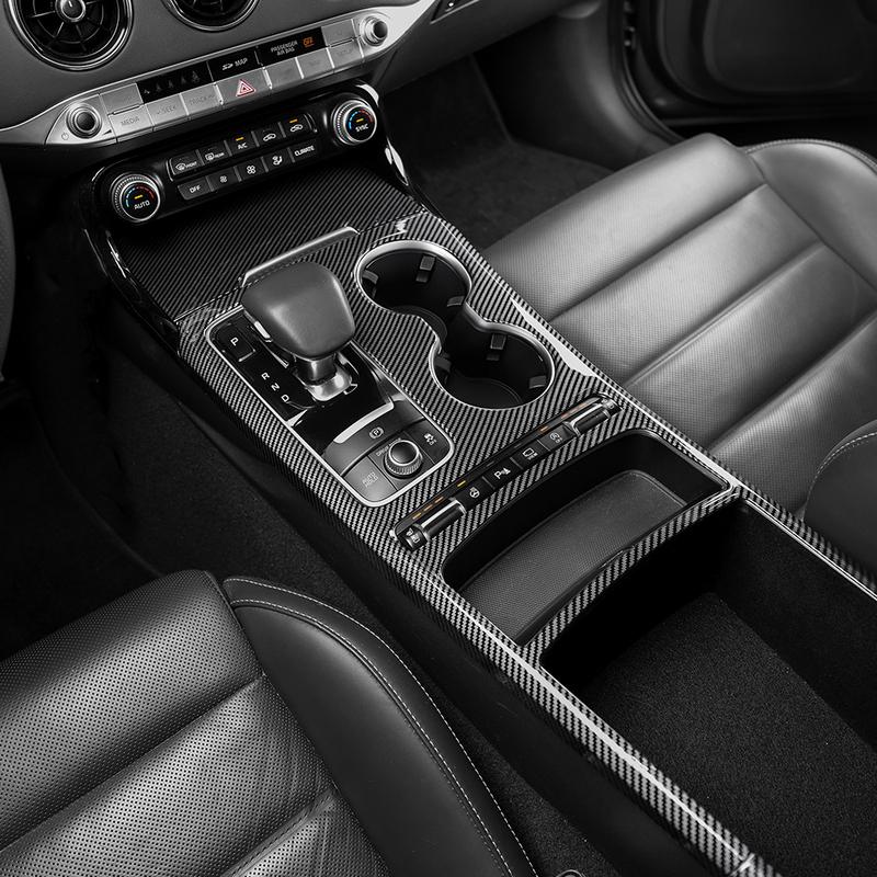 For Kia Stinger 2018- Center Console Cover Auto Interior Console Gear Shift Central Water Cup Storage Box Trim Frame LHD/RHD