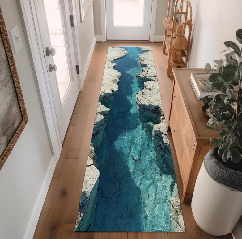 3D Visual Illusion Runner Rugs Cliff Crack Print Hallway Floormat Modern Art Home Decor Non-Slip Carpet for Living Room Bedroom