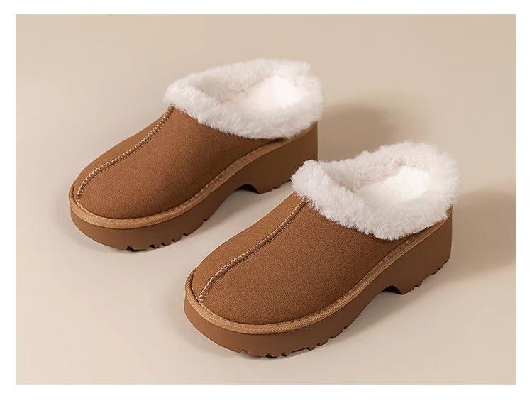Cowhide Version~ Ruth Thick-soled Snow Boots Women's Velvet Thermal Cotton Shoes, Half-towed Bag Head, and Fluffy Slippers