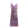 2025 Spring Women's Sequin Embellished Draped Collar Slim Midi Slip Dress