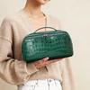 Green Crocodile-Textured Cowhide Mini Organizer – Compact Travel Cosmetic Bag & Stylish Square Clutch