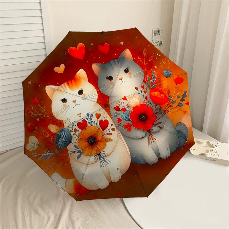 

1pc cat flowers Automatic Open/Close Umbrella Compact Folding Umbrella with 8-Rib Shaft for Women/Men, Portable Travel Umbrella,1156S