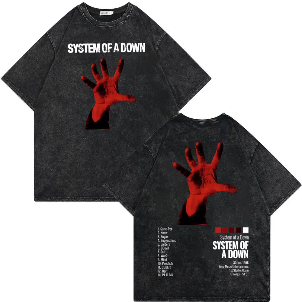 Vintage Washed System of A Down Album Graphic T Shirts Rock Hip Hop Short Sleeve T-shirts Men Women Casual Fashion Loose T-shirt