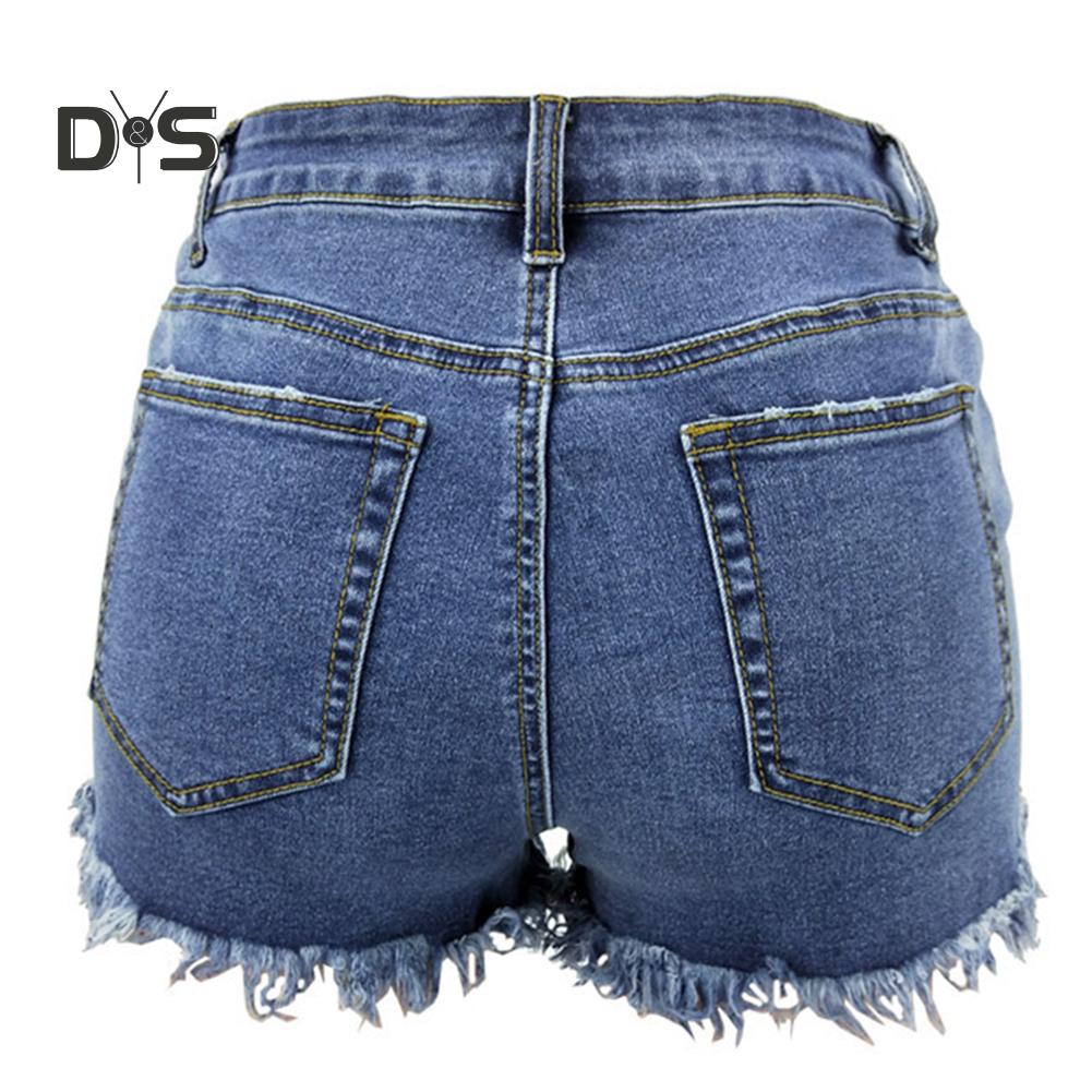 Buy High Waist Denim Shorts Fringe 