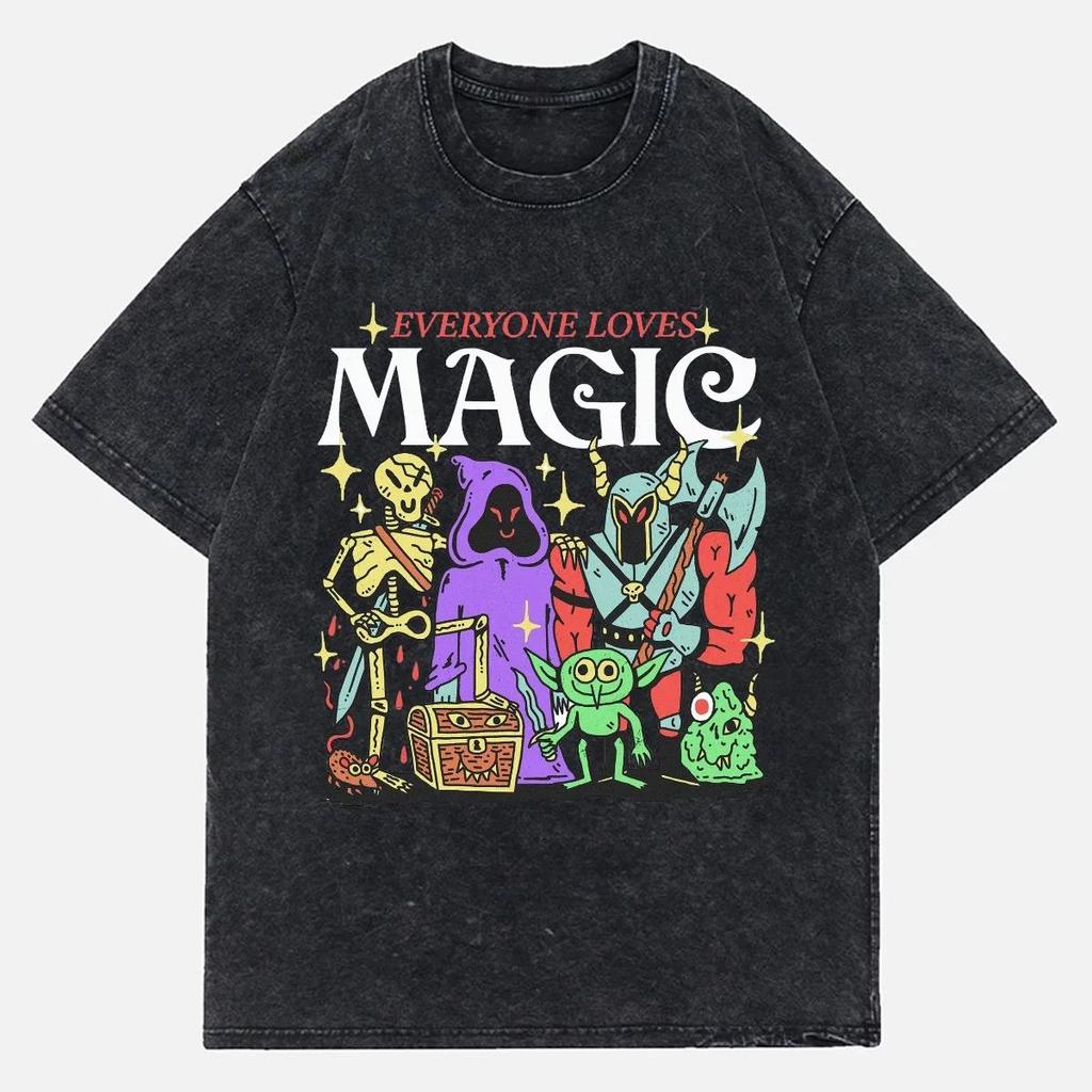 Wizard's World Tshirt Printed Short Sleeve Washed Cotton Denim T Shirt Men Half Sleeve T-shirt Top Tee Clothing