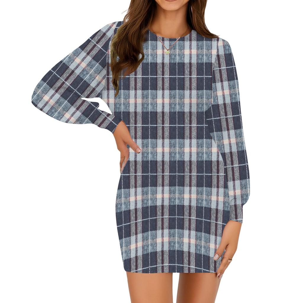 Damenmode Lässiges Rundhals Langarmkleid