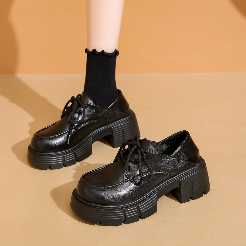 Fashion Spring New Thick Heel Shoes Women's Fashion Round Head Deep Mouth Front Lacing Platform Non-slip High Heels
