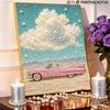 DIY Stretched Canvas Pearl Art Kit Pink Car Cloud Design 5D Sparkling Bead Painting Relaxing Hobby Gift for Home Decoration