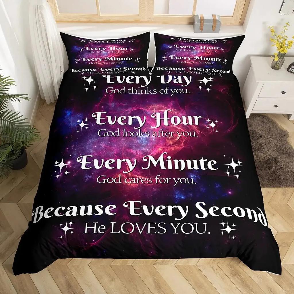 Heilende Bettbezug-Set Sternenhimmel Galaxie Schmetterling Inspirierende Gedanken Gebete Bettwäsche-Sets, Positive Energie Bettdeckenbezug