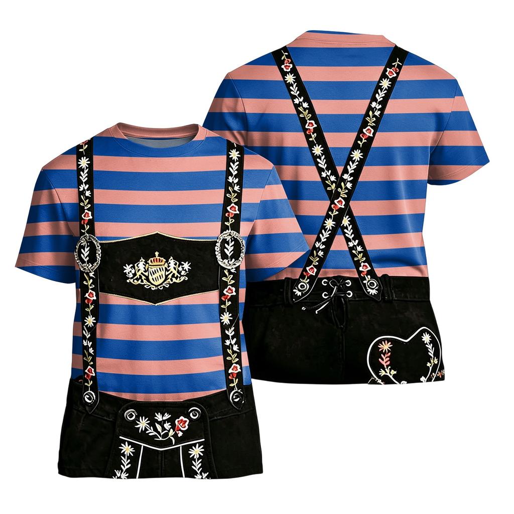 Men's Oktoberfest Vintage Texture Print Short Sleeve T Shirt Loose Fit Casual Summer Daily Top with Suspender Design