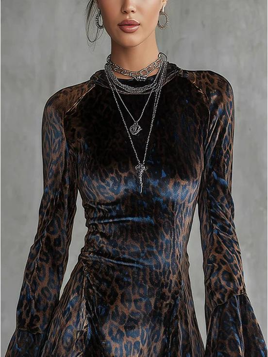 2025 New Leopard Print Sexy Long Sleeve Dress - European & American Women's Fashion