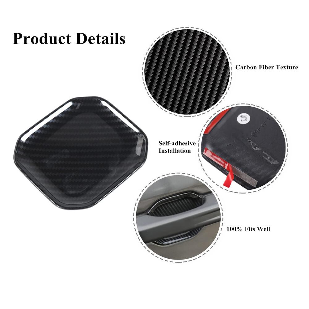 5pcs Carbon Fiber Look Door Handle Bowl Trim For Jeep Wrangler JL JT 2018-2023