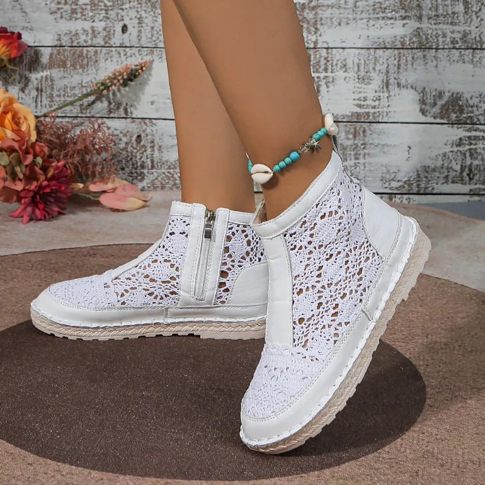 Mesh Cool Boots for Women 2024 New Summer Thin Breathable Women's Versatile Short Boots Zipper Mesh Hollow Open Boots