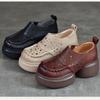 Johnature Thick Soled Retro Hollow Sandals Versatile Genuine Leather High Heels Women's Platform Shoes