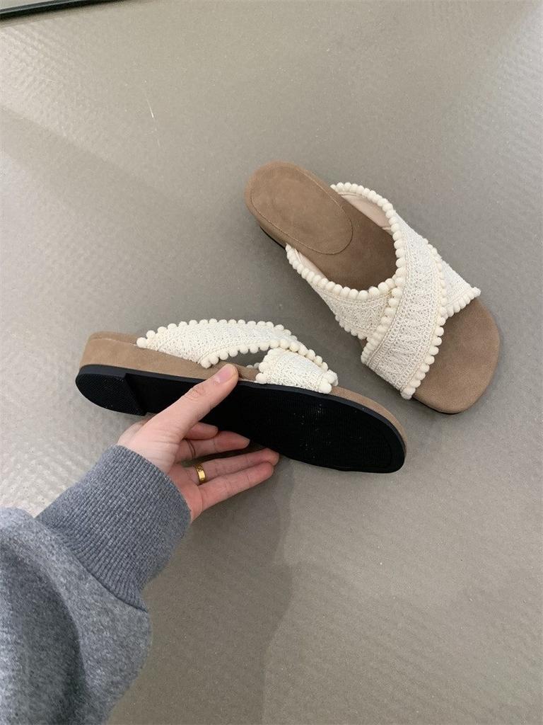 Vintage thick-soled wedged woven cross-strapped slippers outer sandals vacation beach cool slippers