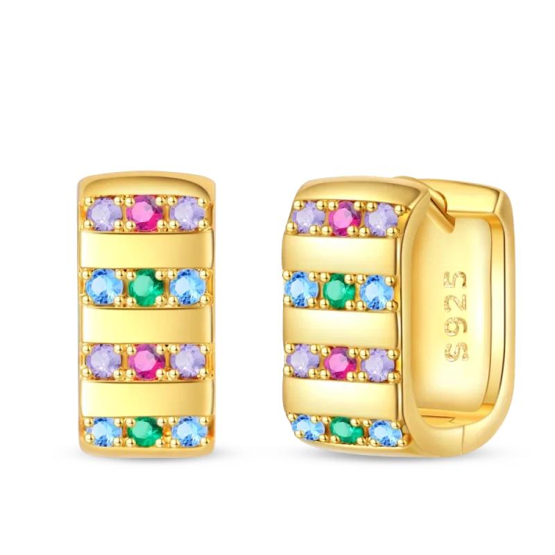 Original New In 925 Silver Gold Star And Moon Pave Colored Zircon Earrings For Women Trending Fashion Jewelry Birthday Gift