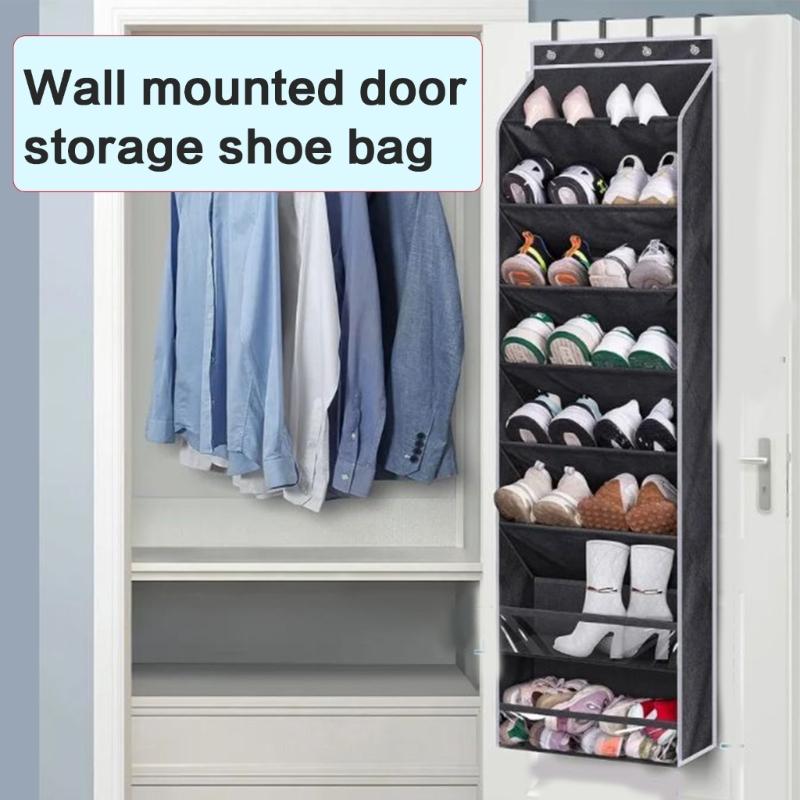 Versatile 8 Level Over Door Shoe Holder Footwear Hanger with Large Pocket Space Saving Shoe Organizer for Closet