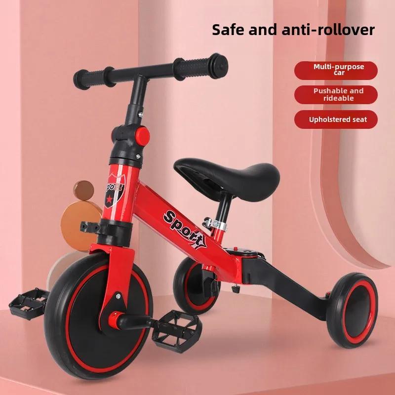 Safety Children's Scooters Portable Non-slip 3 Wheel Balance Bikes for Kids Aged 1-3 Lightweight Pedal Bicycles with Push Handle