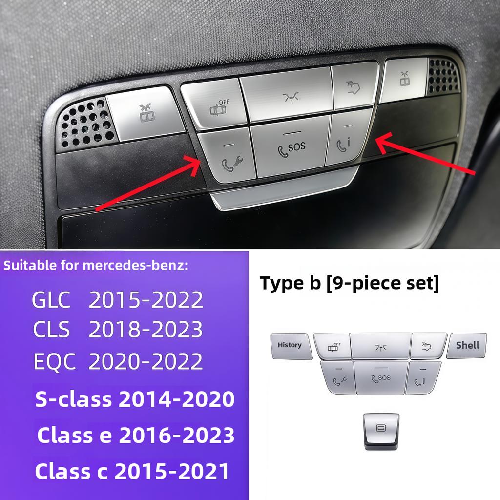 For Mercedes-Benz W205 C-Class W213 E-Class W222 S-Class X253 GLC Interior Modification Roof Reading Light Button Patch Trim Str