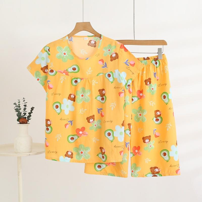 Summer Short-sleeved Home Wear Set, Women's Thin Round-neck Top, Shorts, Two-piece Loose Pajamas