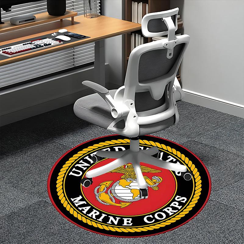 

United States Marine Corps,USMC Emblem Chair mat Round Rug-Office carpet, Machine Washable, Non-slip, Suitable for Living Rooms, Bedrooms, E 80cm by 80cm