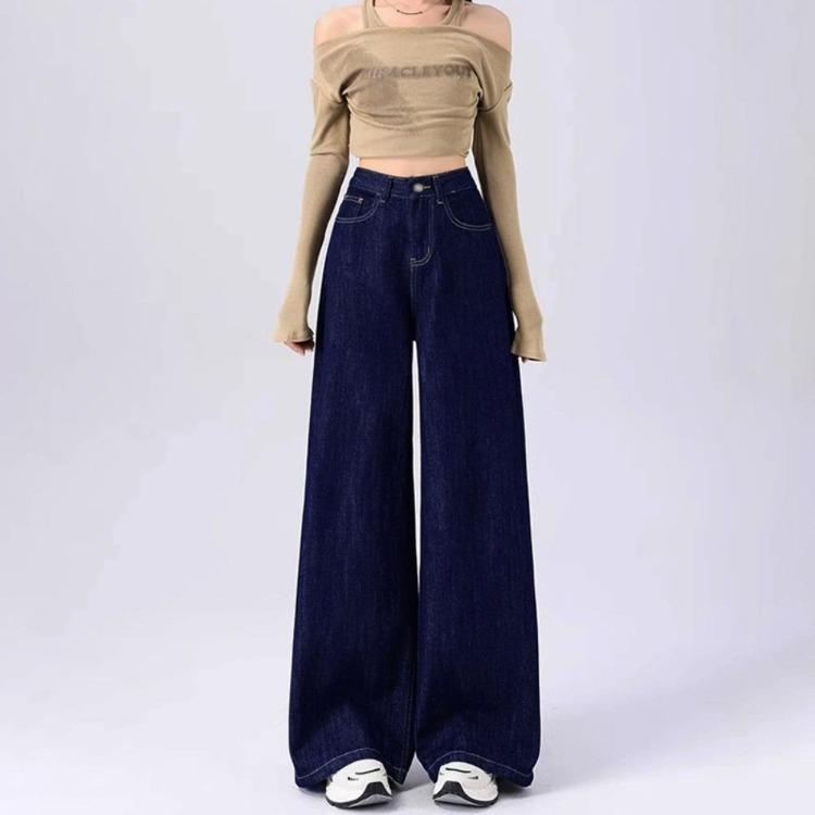 Harajuku Fashion Wide Leg Jeans Drape Versatile Straight Thin Spring Autumn New Floor Mobbing Trousers