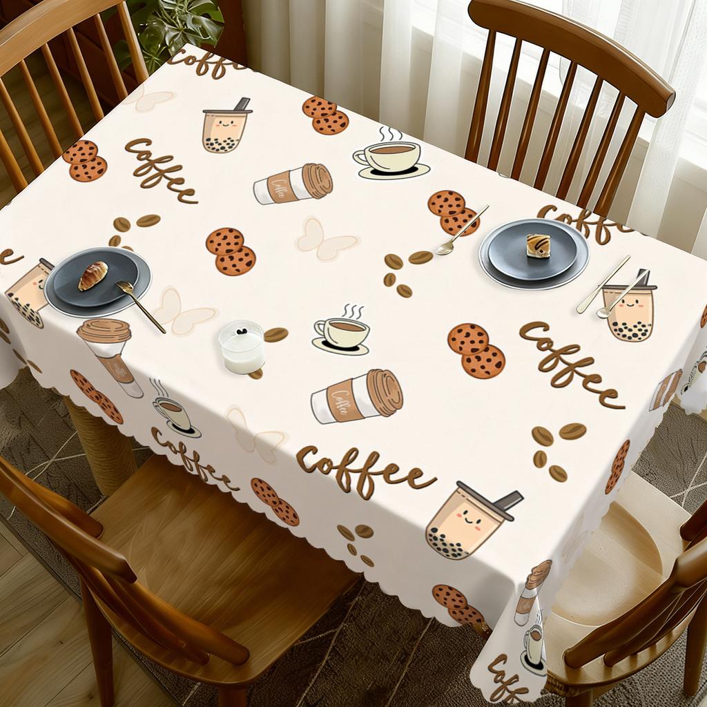 1pc Coffee Cup Pattern Tablecloth - Easy To Clean, Suitable for Kitchen, Dining Room, Parties, Holidays, Gifts - Indoor and Outdoor Use, Polyester Mat