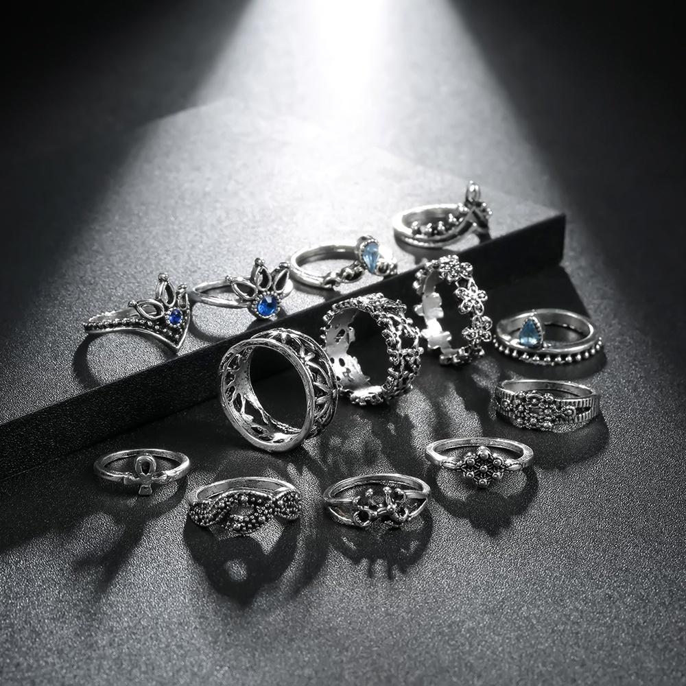 13Pcs/set New Arrival Vintage Crystal Ring Elegant Finger Ring Sets Women Accessories Jewelry