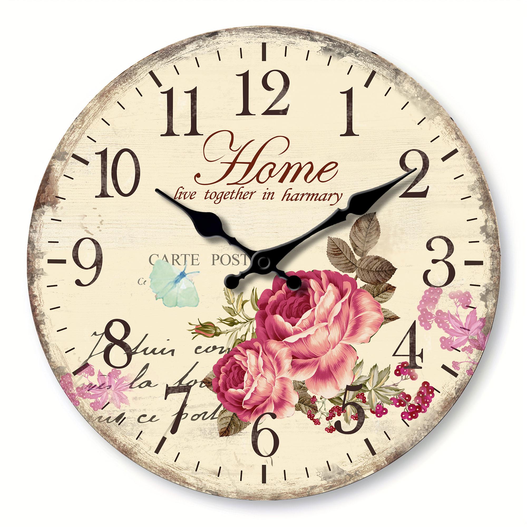 

1 wooden wall clock, colorful flower and butterfly design wall clock, home mute clock, suitable for home decoration, living room 10 inch