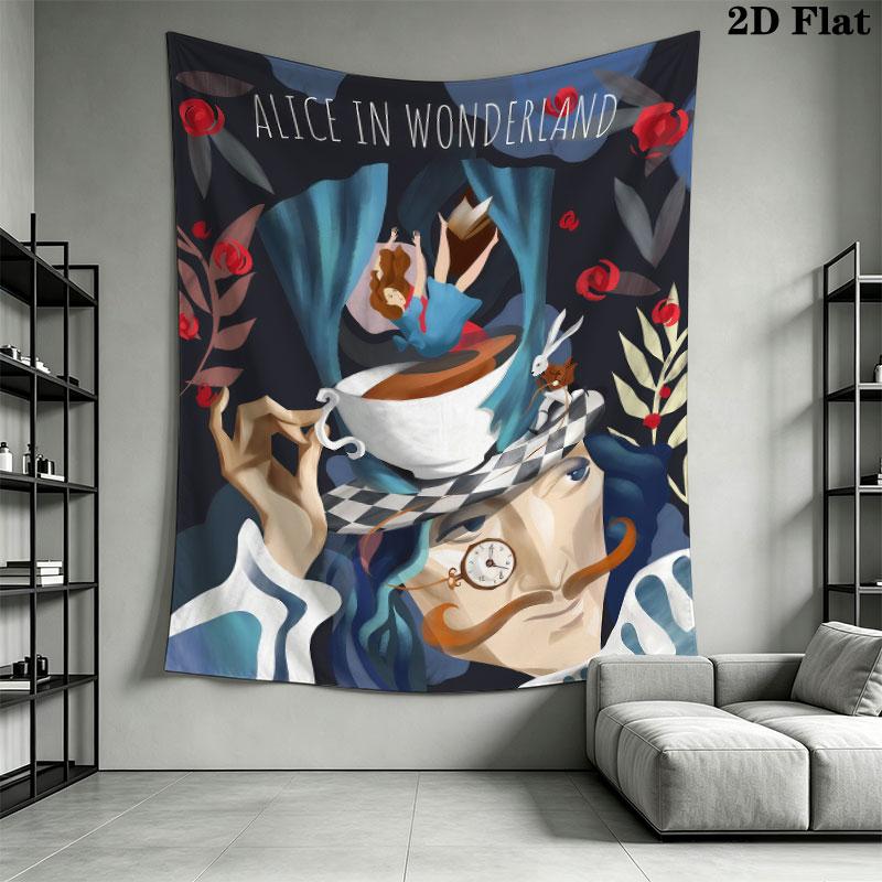 Alice Wonderland Spark Wall Hanging Printed Fabric Blanket Decorative Tapestries for Bedroom Living Room Home Decor