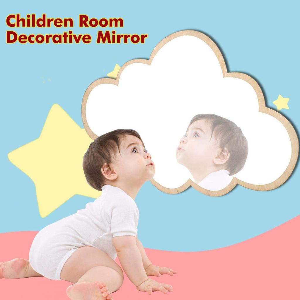 Children Mirror Cloud Wooden Mirror Cartoon Shatterproof Mirror Wall Sticker Kid Children's Bedroom Home Decorate Bedroom Nursery Decoration, 14.96 x
