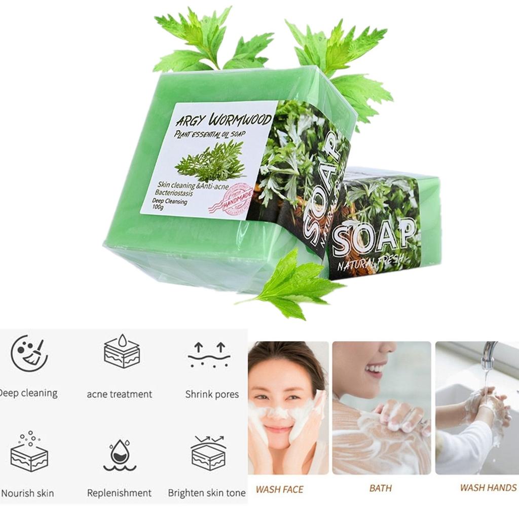 3PCS Handmade Mugwort Essential Oil Soap Bar Herbal Infused Facial Cleanser for Deep Cleansing Moisturizing and Nourishing Skin
